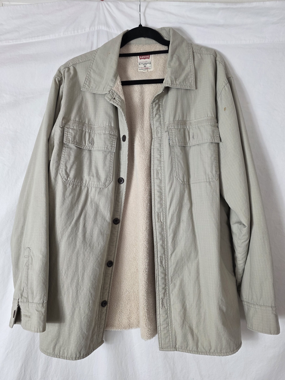 Levi's Light Khaki Mens Womens Faux Sherpa-Lined Shirt Jacket Size M